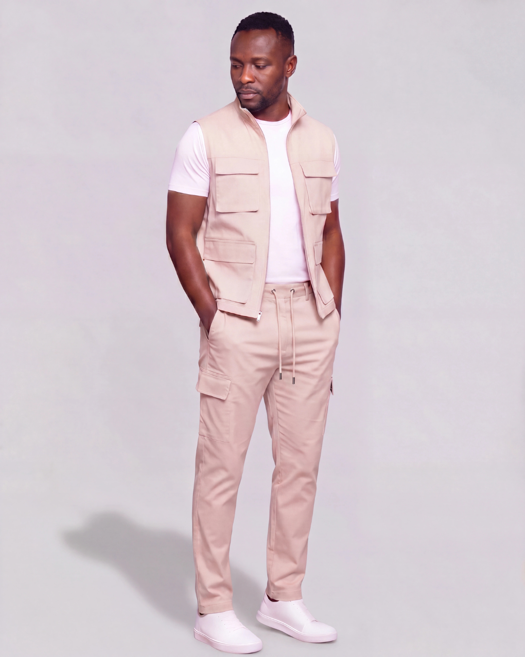 Men's Cotton Twill Cargo Tapered Pants + Twill Vest Set