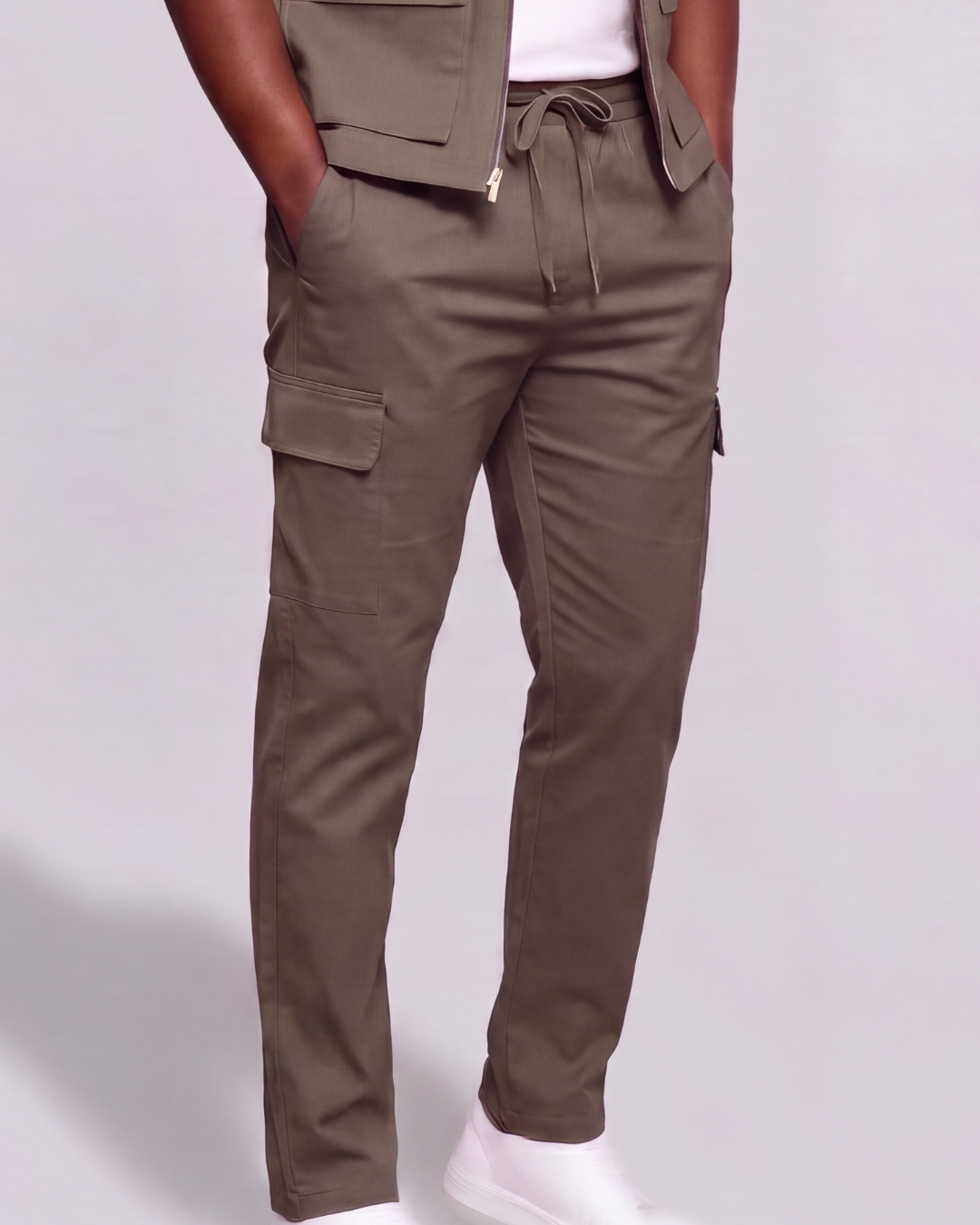 Men's Cotton Twill Cargo Tapered Pants + Twill Vest Set