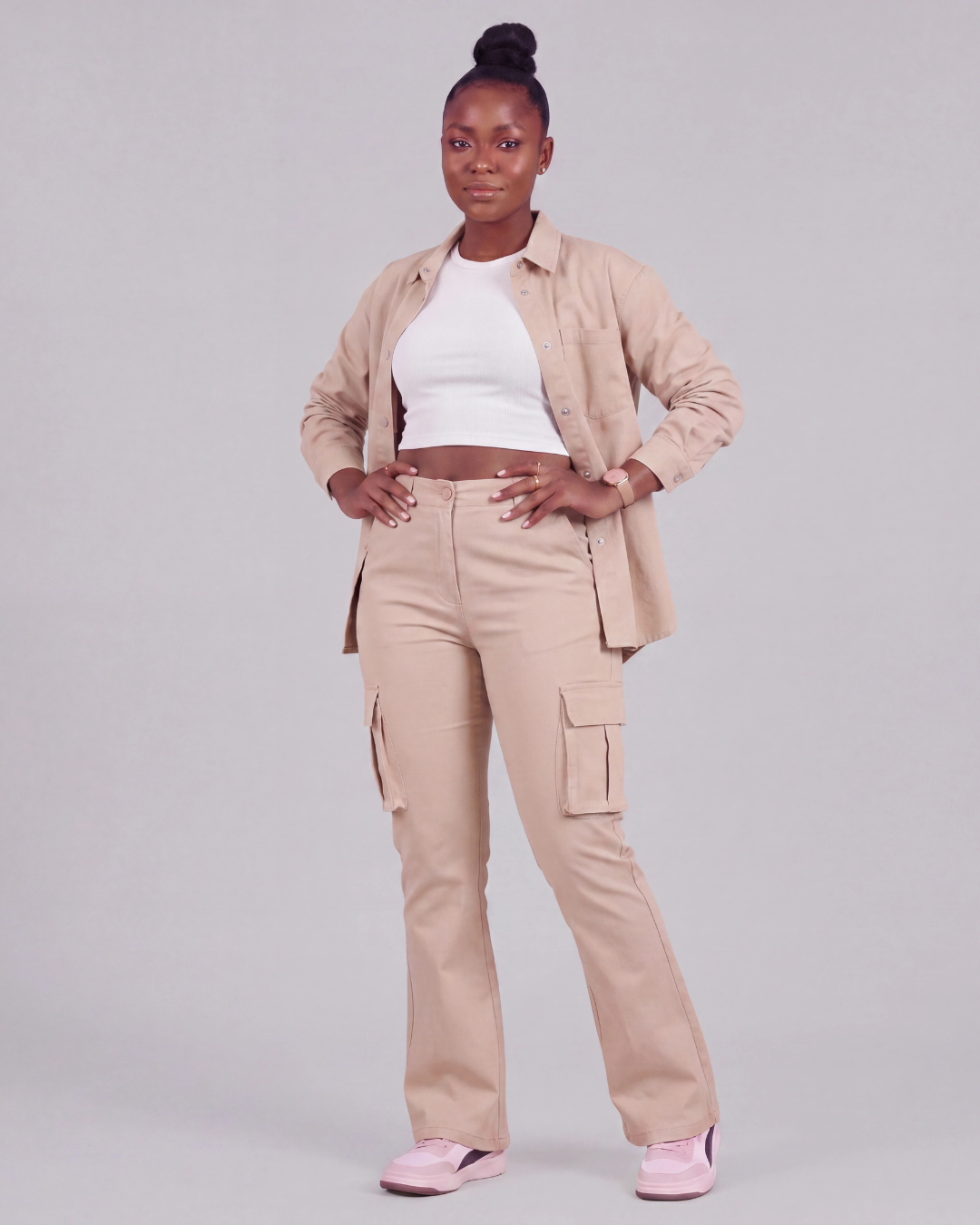 Women's Relaxed Cargo Pants + Snap-Button Overshirt Set