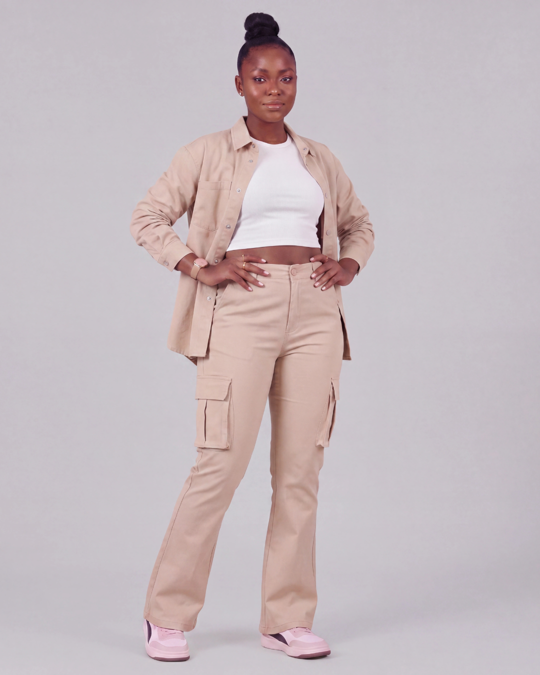 Women's Relaxed Cargo Pants + Snap-Button Overshirt Set