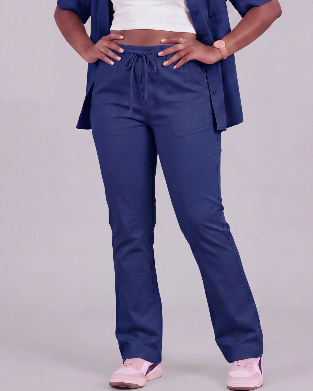 Women's Drawstring Chino Pants + Short-Sleeve Overshirt Set