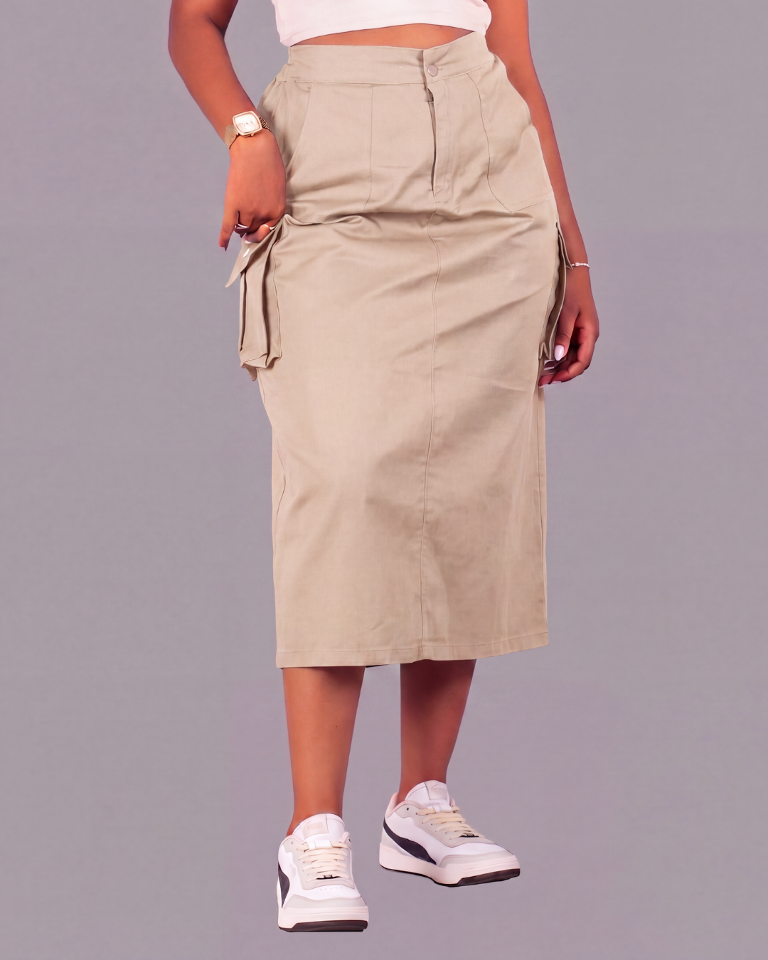 Women's A-Line Cargo Midi Skirt