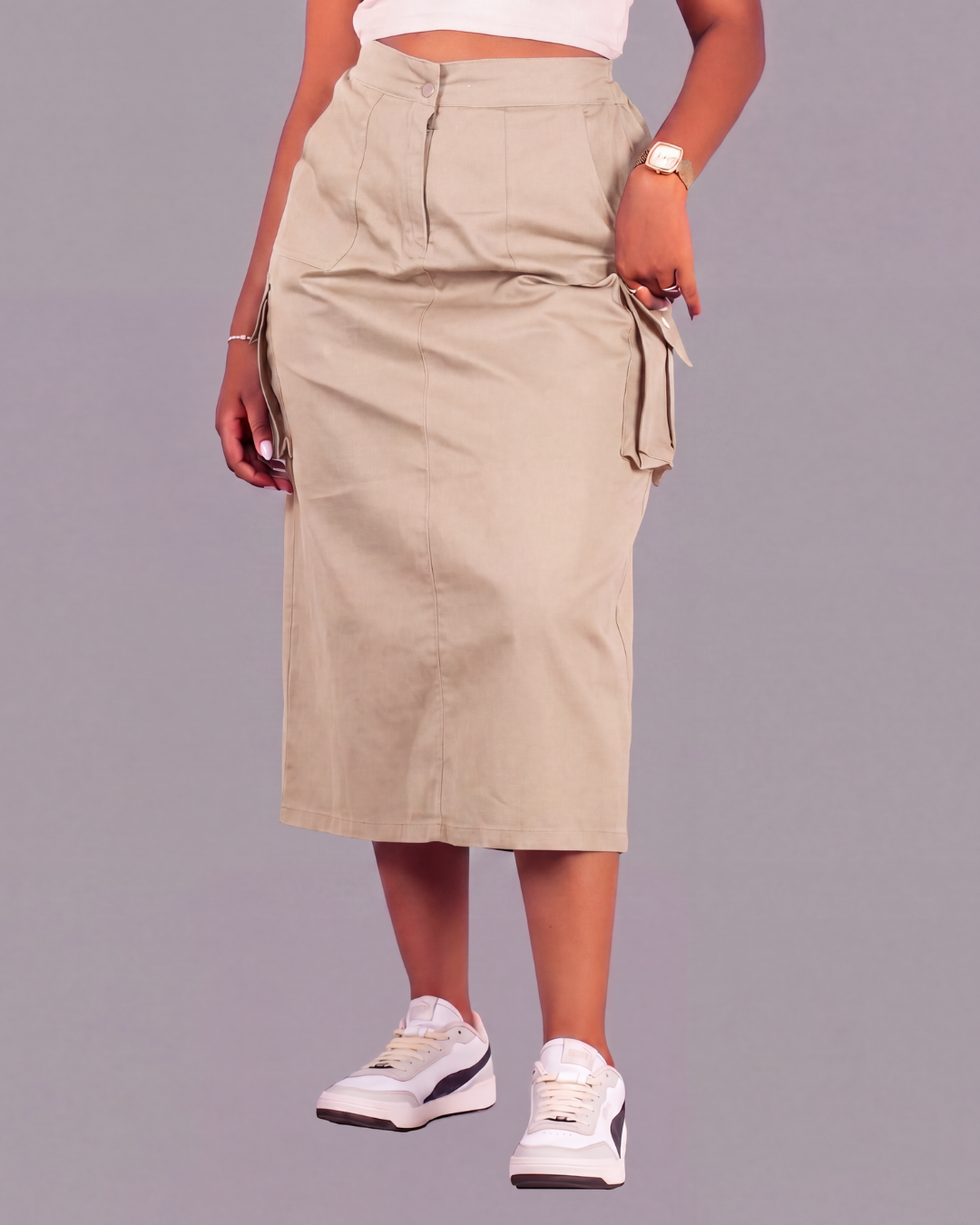 Women's A-Line Cargo Midi Skirt