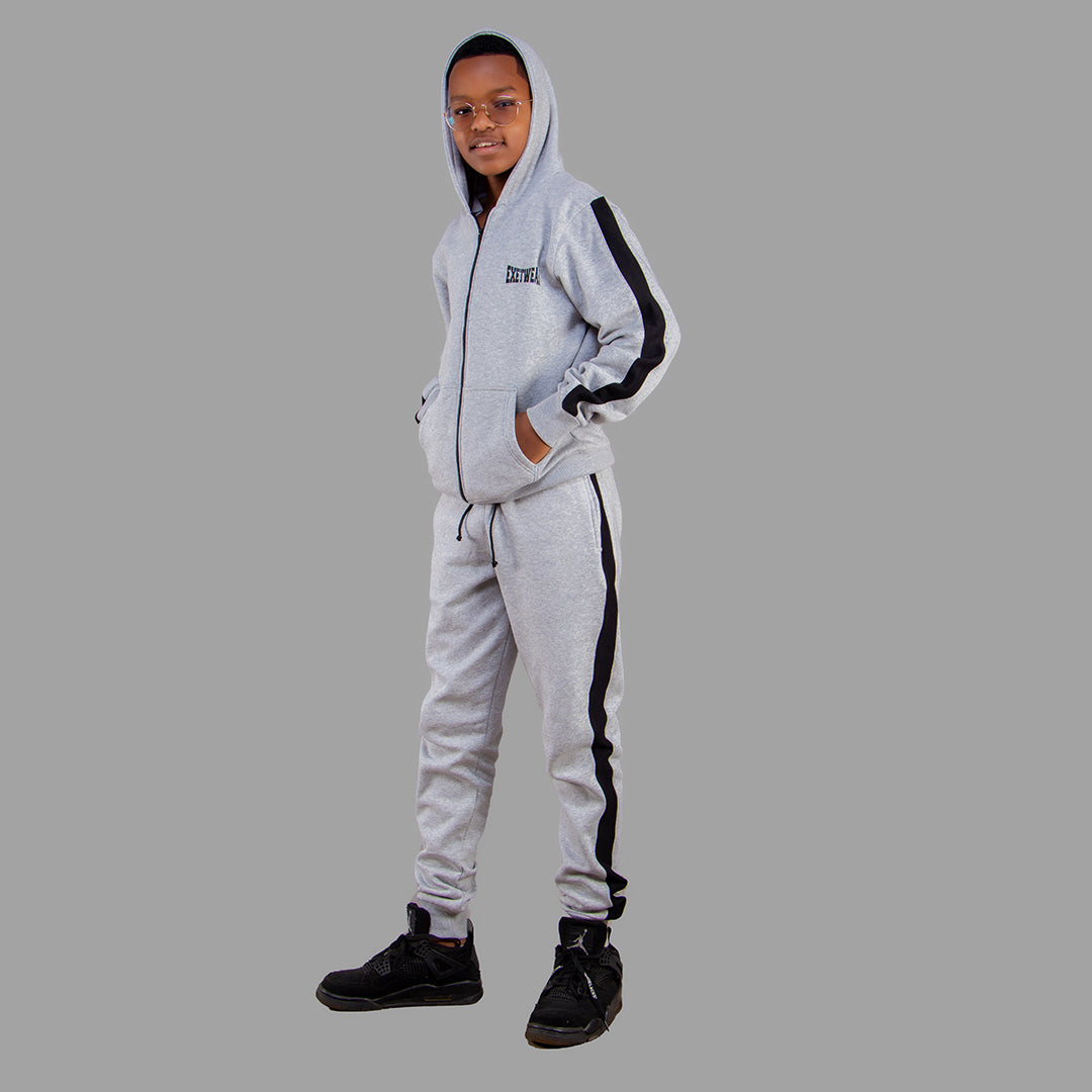 Exetwear Kids' Light Grey Zipper Hoodie Set