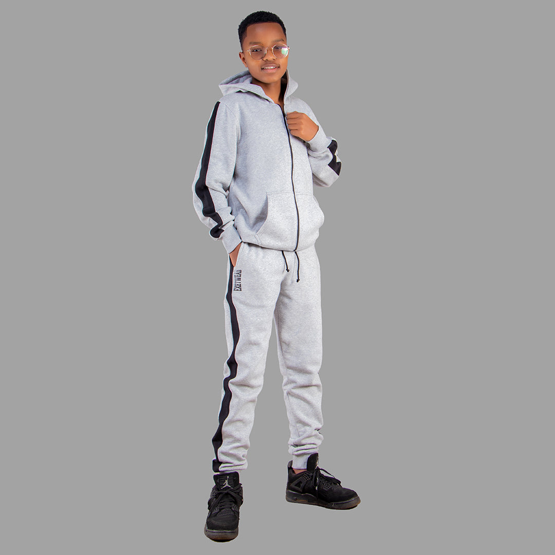 Exetwear Kids' Light Grey Zipper Hoodie Set