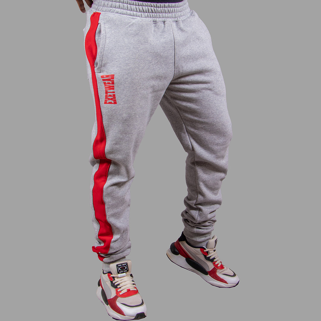 Exetwear Men's Sweatpants in Light Grey with Red Stripe