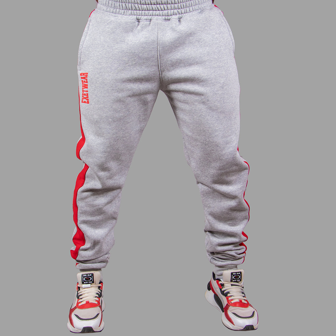 Exetwear Men's Sweatpants in Light Grey with Red Stripe