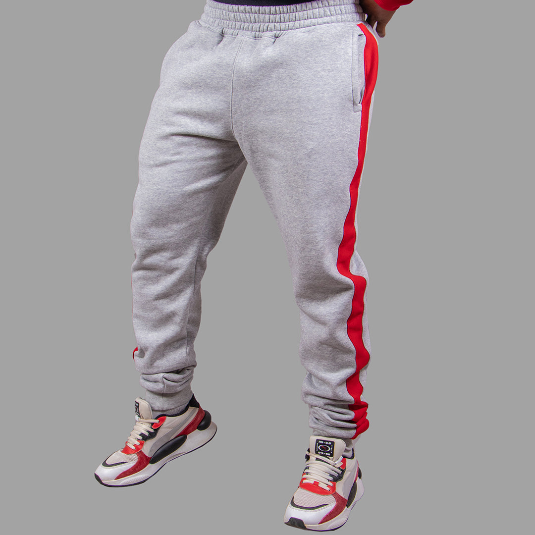 Exetwear Men's Sweatpants in Light Grey with Red Stripe