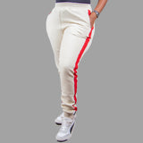 Exetwear Women's Sweatpants in Cream with Red Stripe
