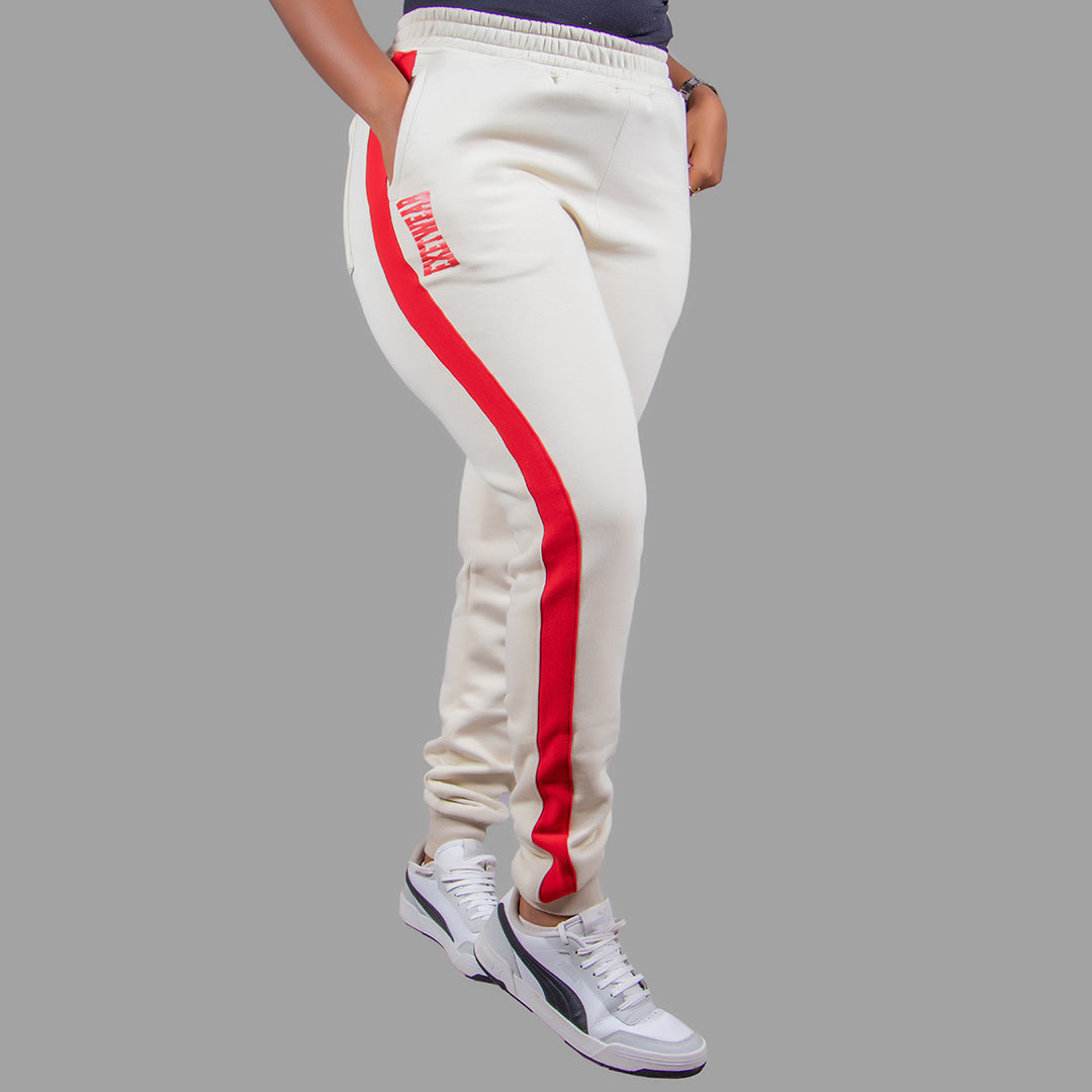 Exetwear Women's Sweatpants in Cream with Red Stripe