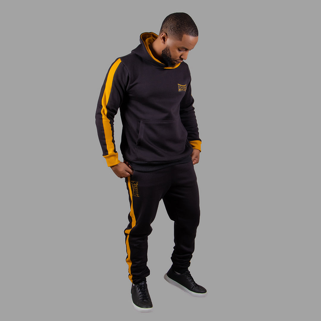 Men's Hoodie Set with Mustard Yellow Stripe