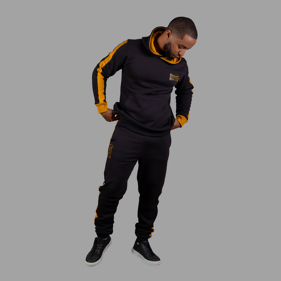 Men's Hoodie Set with Mustard Yellow Stripe