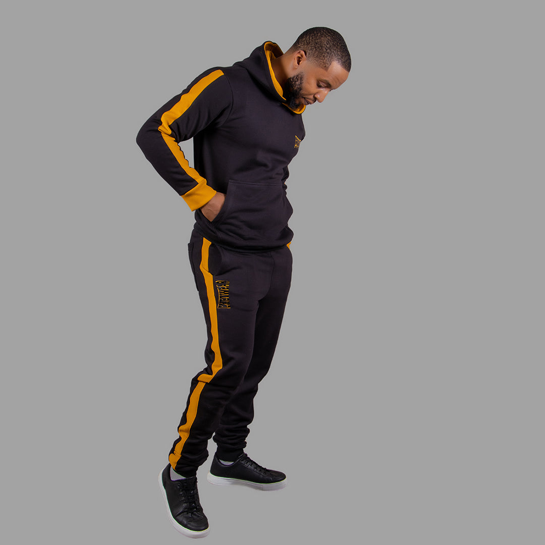 Men's Hoodie Set with Mustard Yellow Stripe