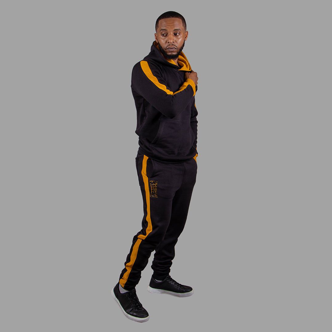 Men's Hoodie Set with Mustard Yellow Stripe