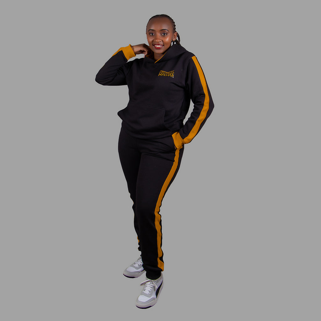 Yellow tracksuit black on sale stripe