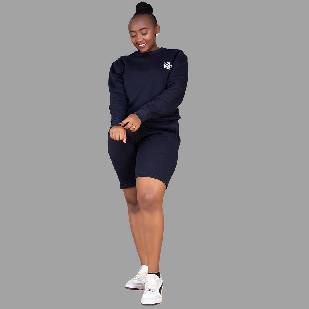 Women's Dark Navy Blue Sweatshirt- Short Set.