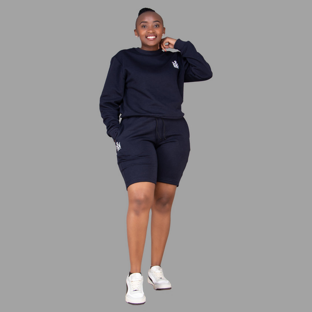 Women's Dark Navy Blue Sweatshirt- Short Set.