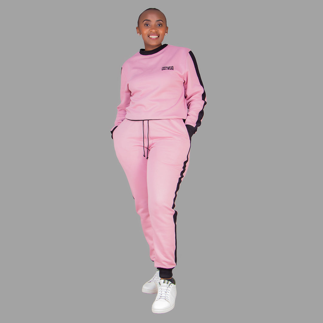 Women's Pink Sweatshirt Set (Black Stripes)