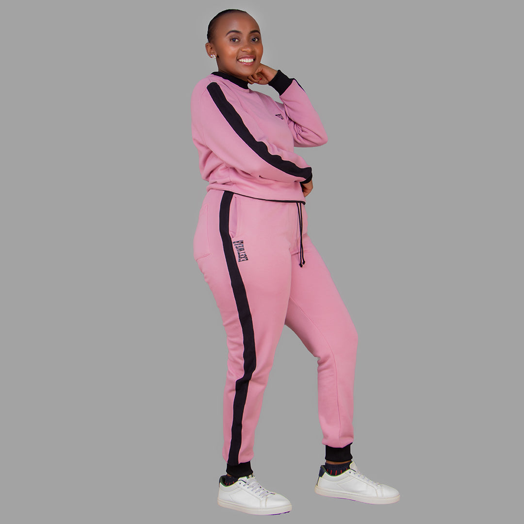 Women's Pink Sweatshirt Set (Black Stripes)