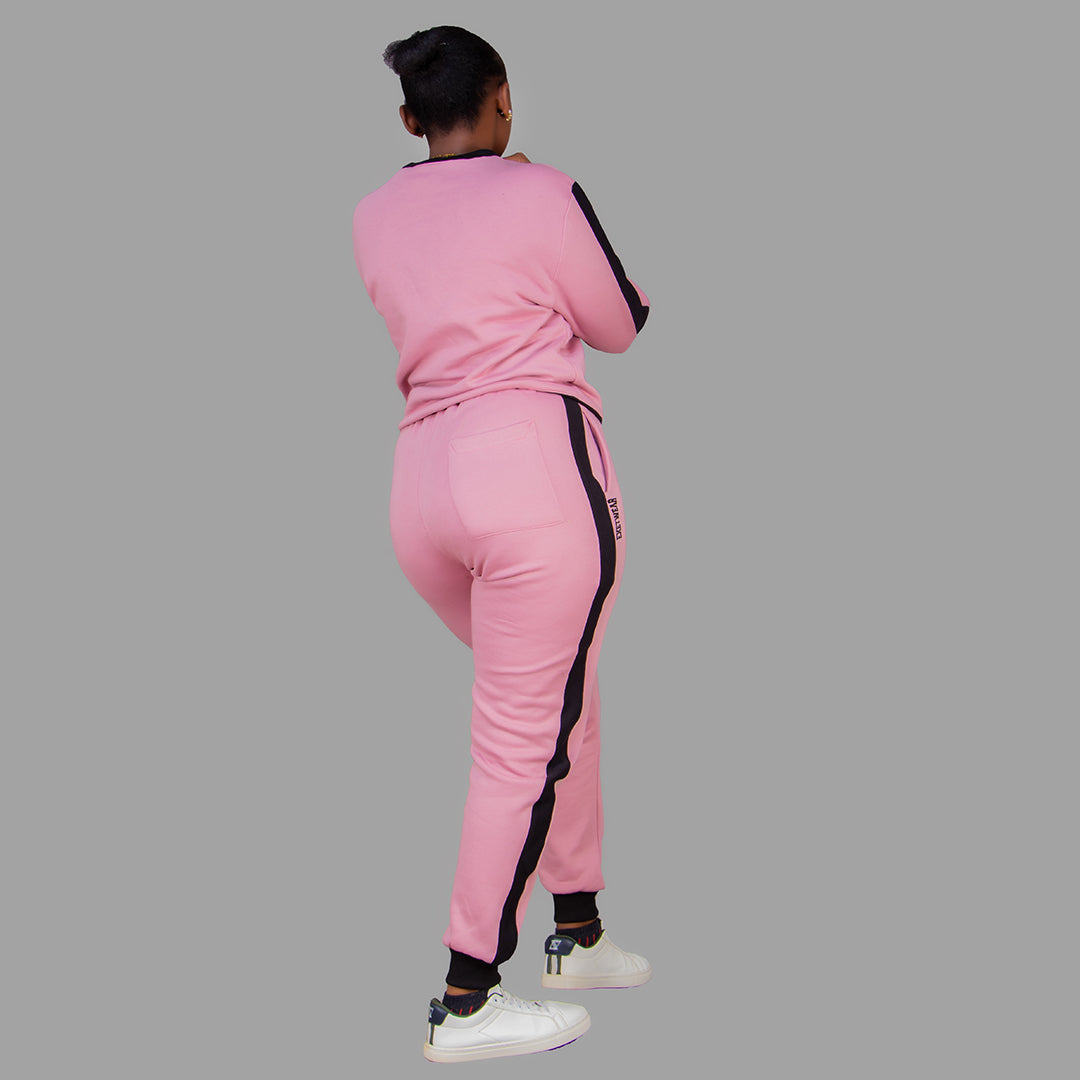 Women's Pink Sweatshirt Set (Black Stripes)