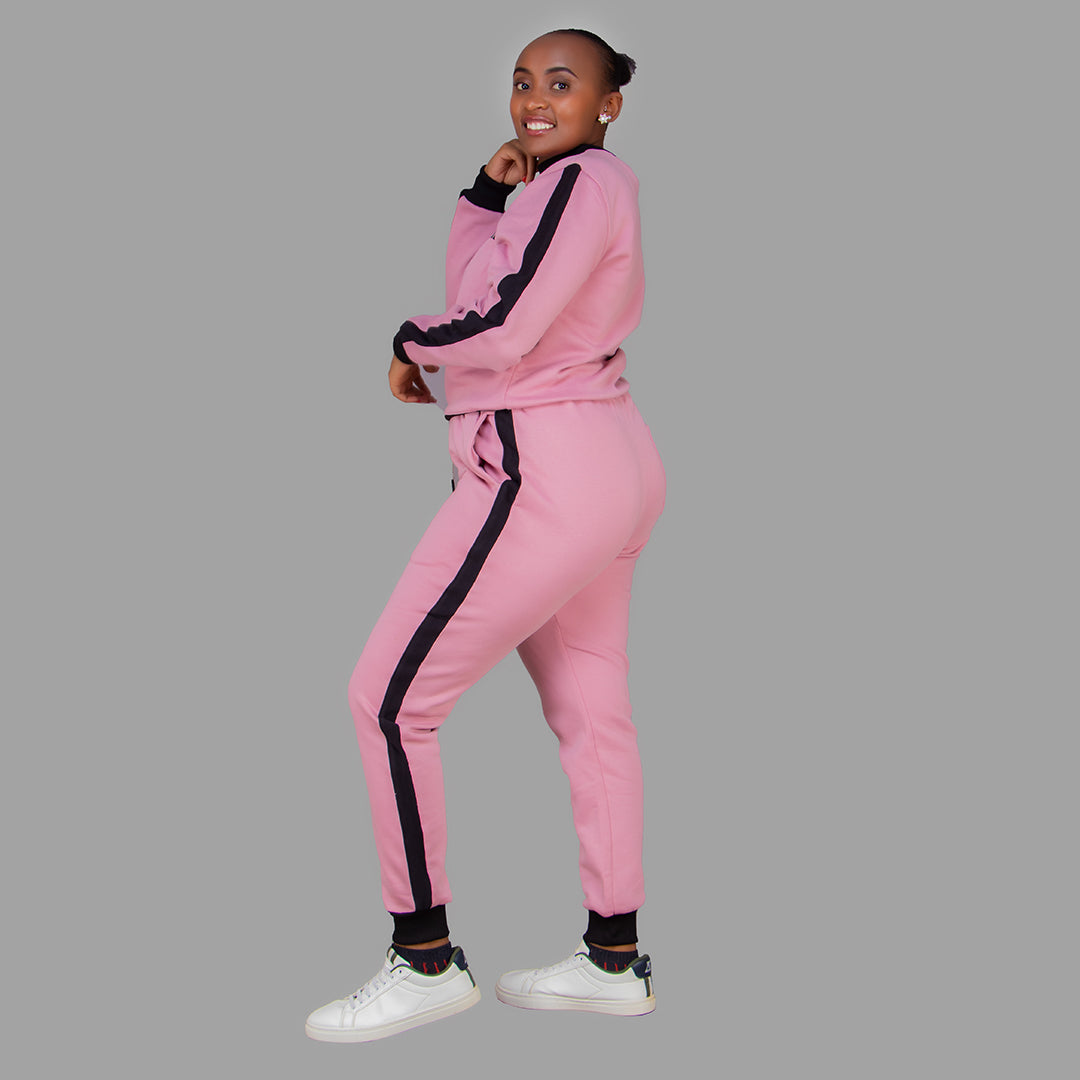 Women's Pink Sweatshirt Set (Black Stripes)