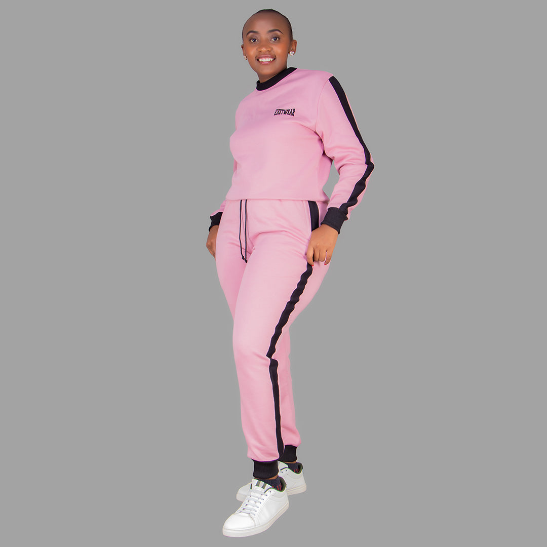 Women's Pink Sweatshirt Set (Black Stripes)