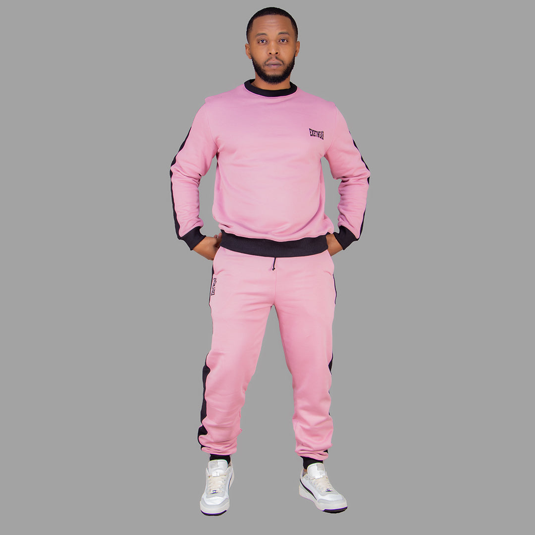 Men's Pink Sweatshirt Set (Black Stripes)