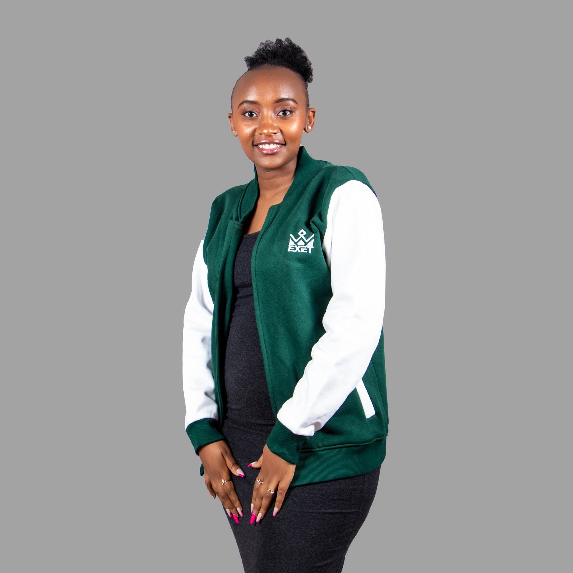 Women Zipper Jacket (Green/White Sleeve)