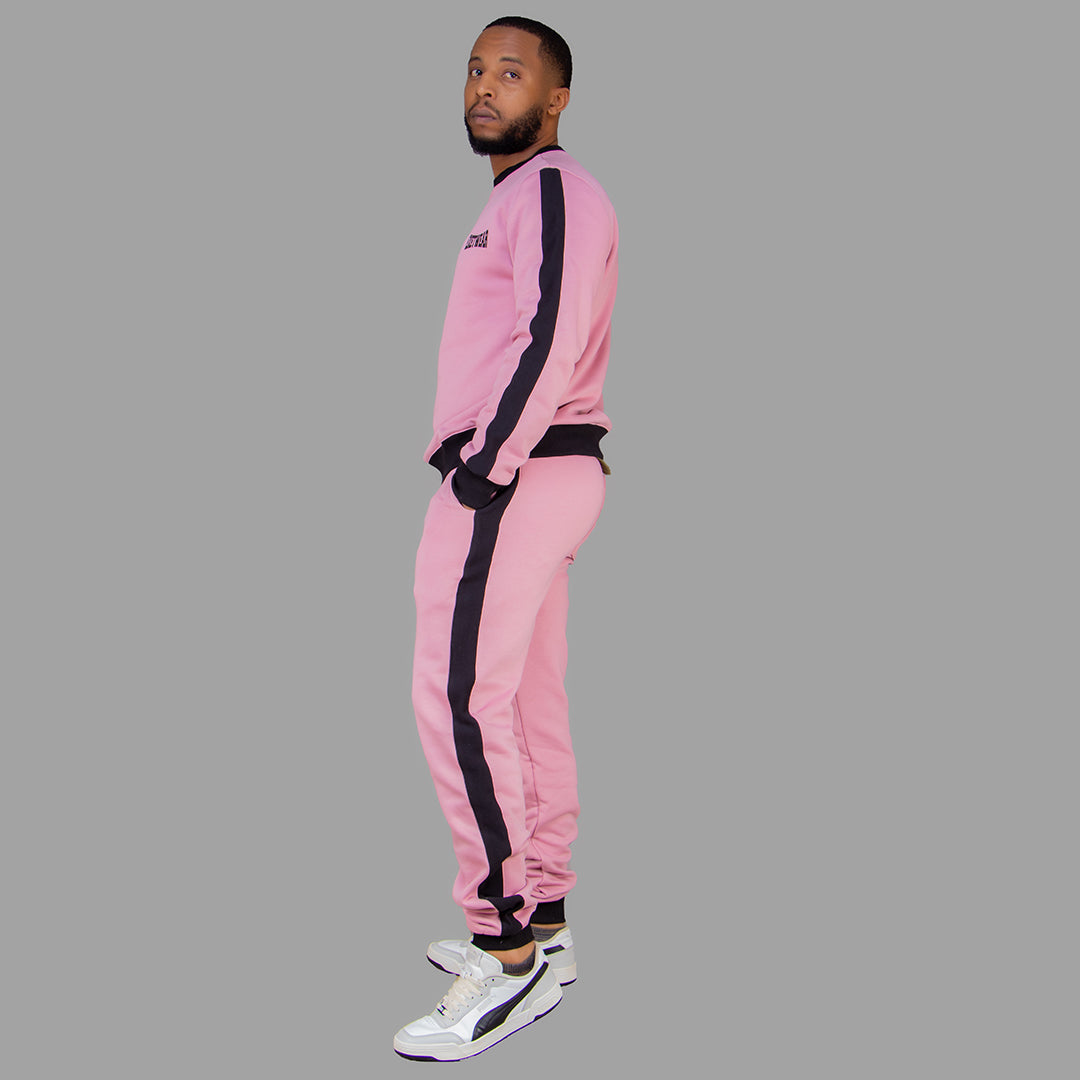 Men's Pink Sweatshirt Set (Black Stripes)