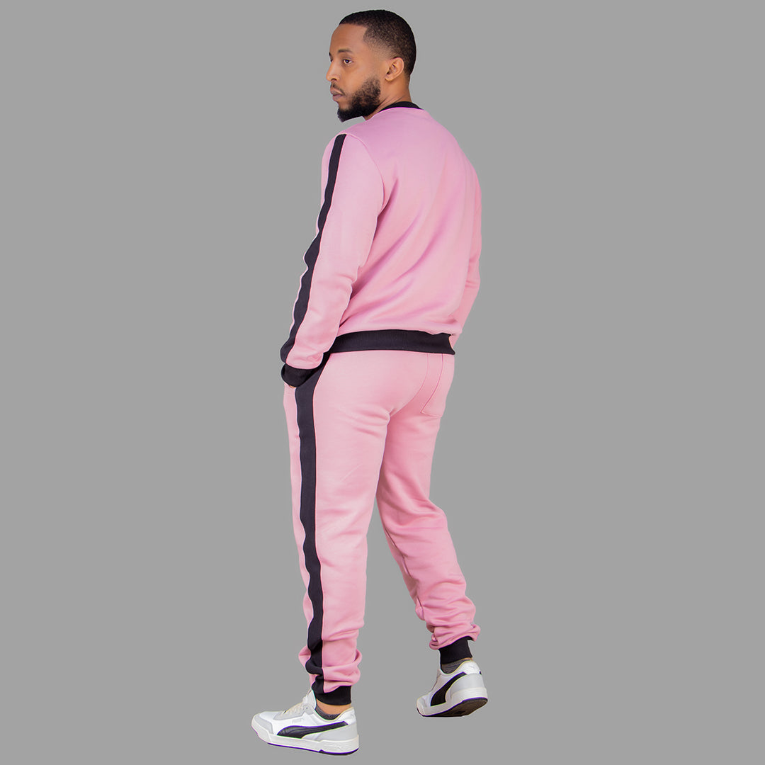 Men's Pink Sweatshirt Set (Black Stripes)