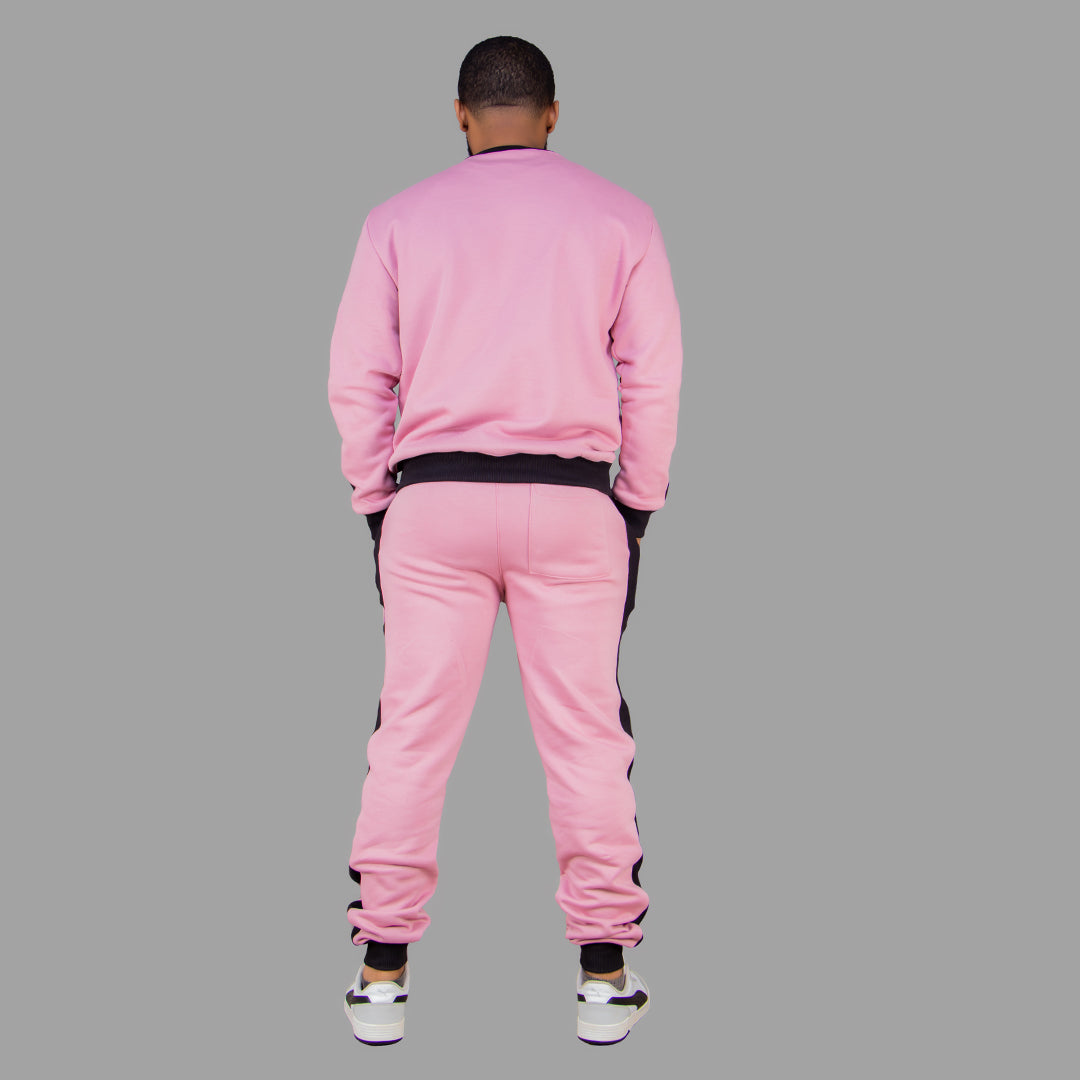 Men's Pink Sweatshirt Set (Black Stripes)