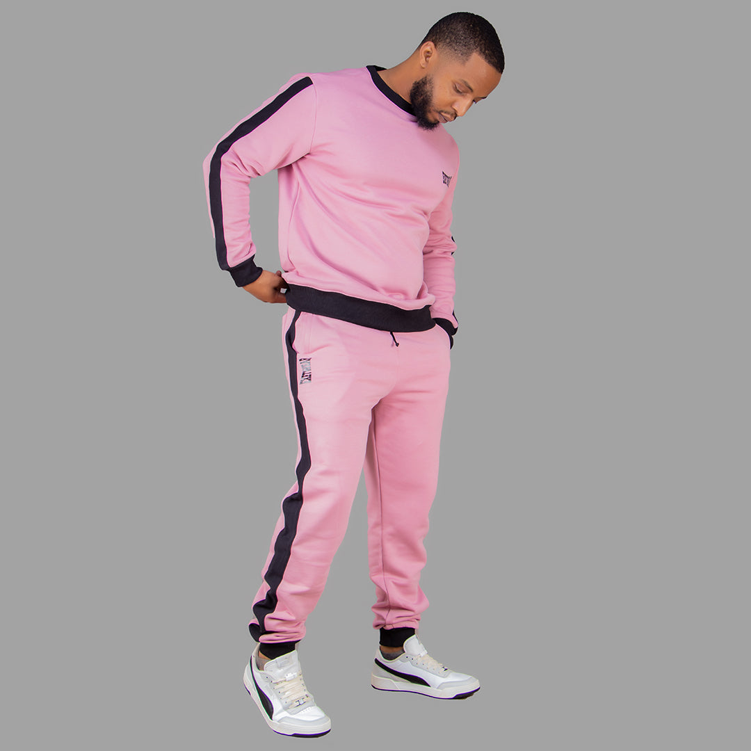 Men's Pink Sweatshirt Set (Black Stripes)