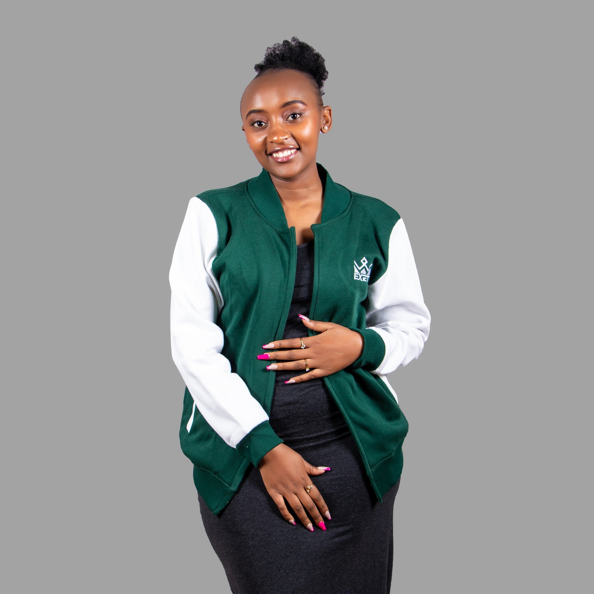 Women Zipper Jacket (Green/White Sleeve)