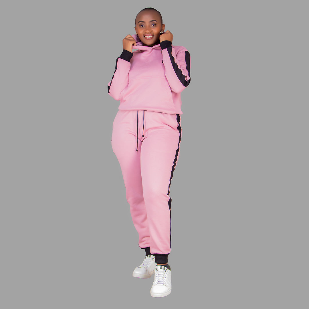 Women's Pink Hoodie Set (Black stripes).