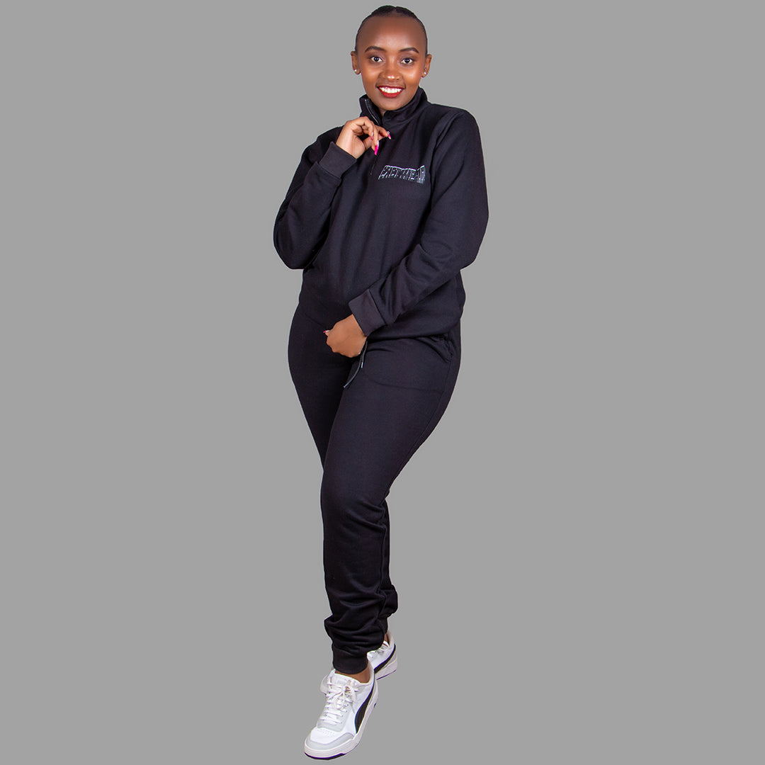 Women's Zip-Up Sweatshirt Set (Black)