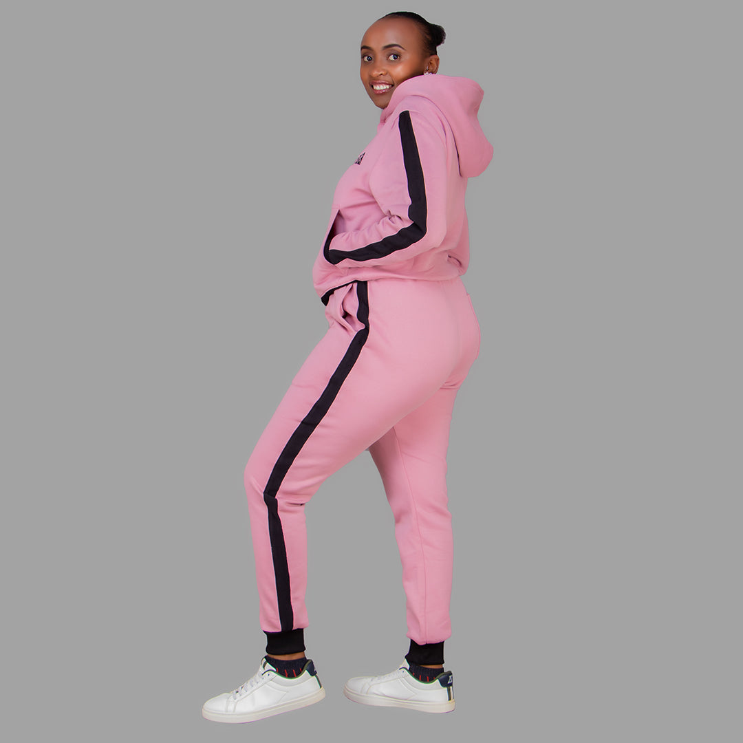 Women's Pink Hoodie Set (Black stripes).