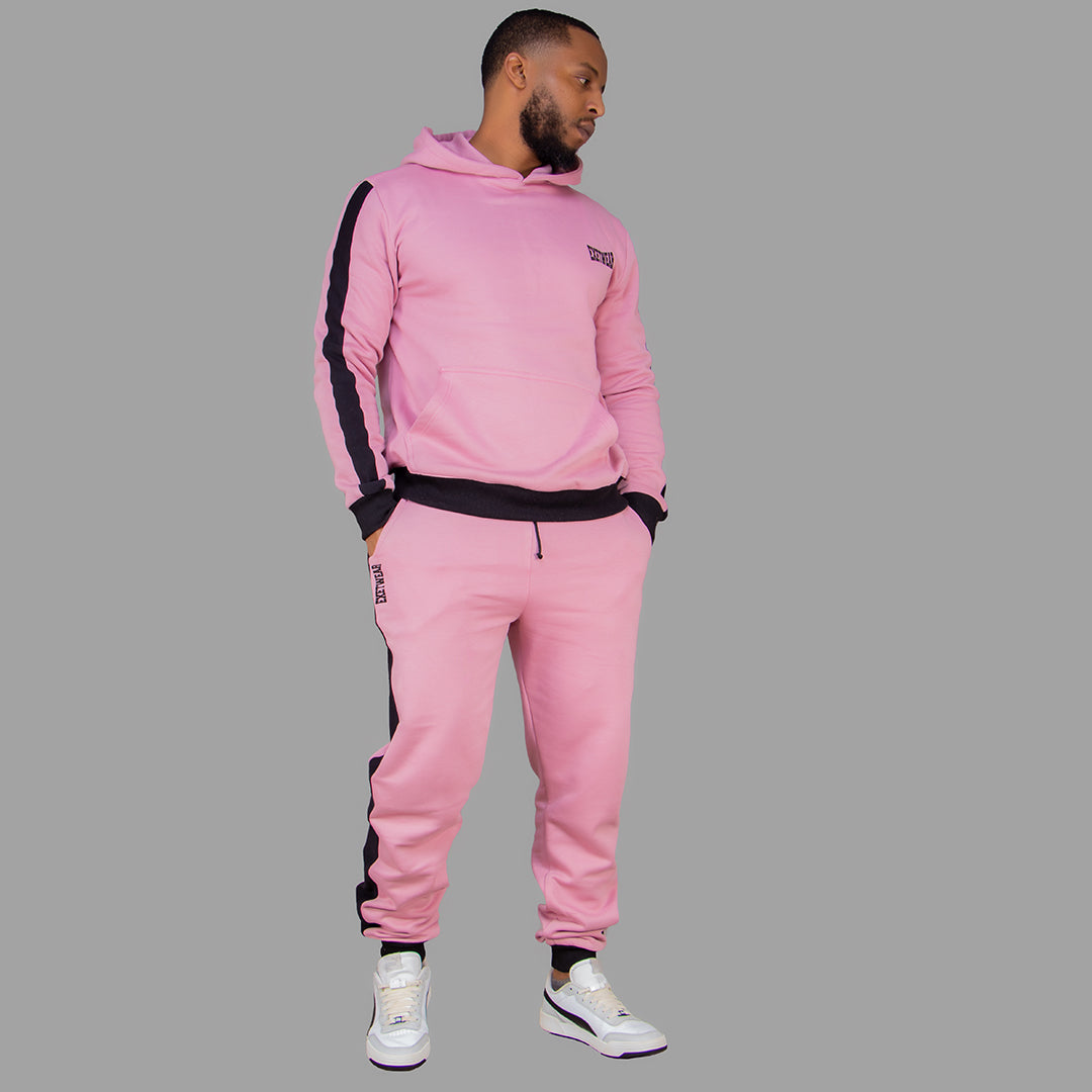 Men's Pink Hoodie Set (Black stripes).