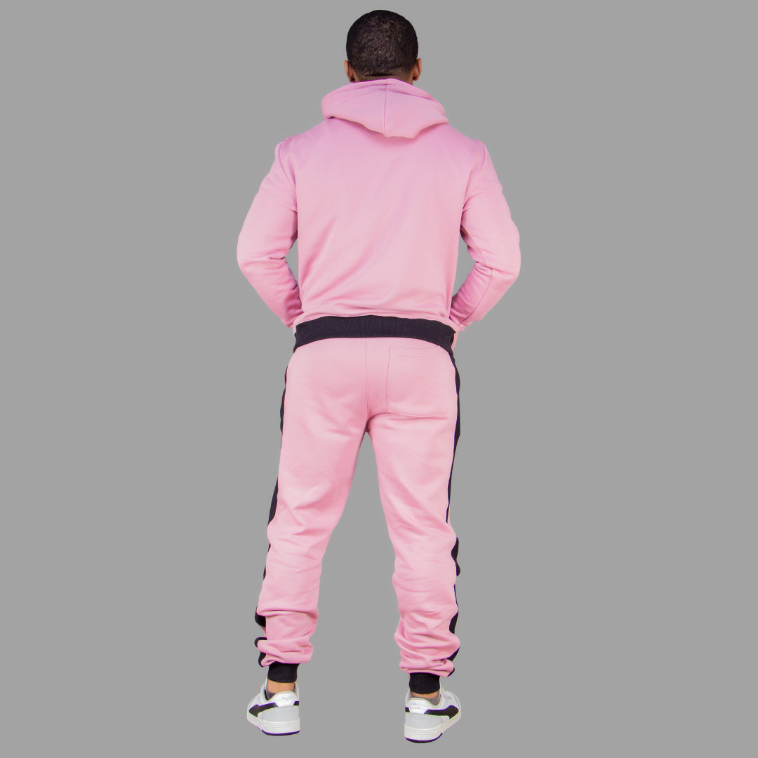 Men's Pink Hoodie Set (Black stripes).