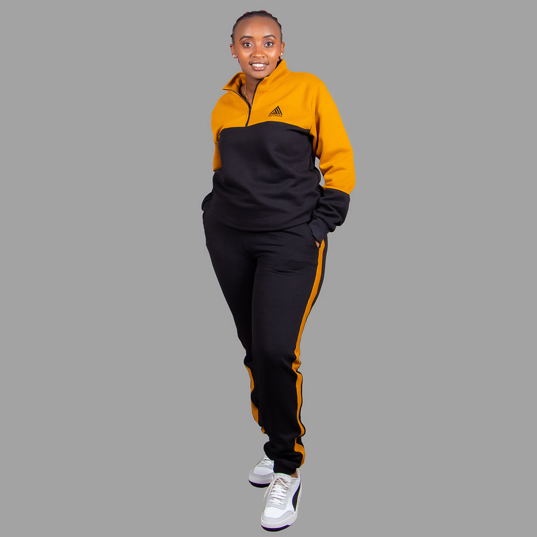 Women's Zip-Up Sweatshirt Set (Black/Mustard yellow)