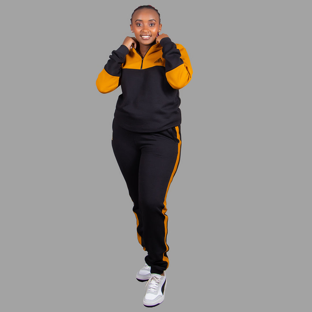 Women's Zip-Up Sweatshirt Set (Black/Mustard yellow)