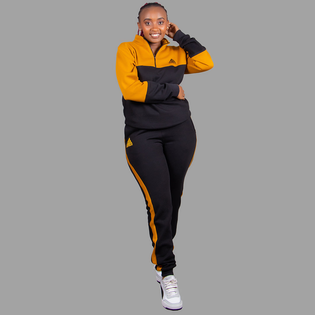 Women's Zip-Up Sweatshirt Set (Black/Mustard yellow)