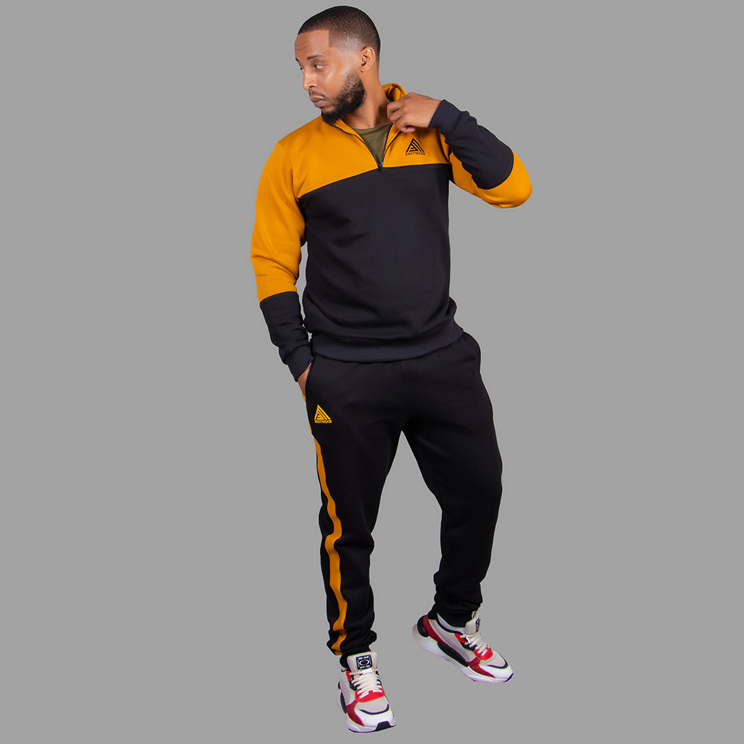 Men's Zip-Up Sweatshirt Set (Black/Mustard yellow)