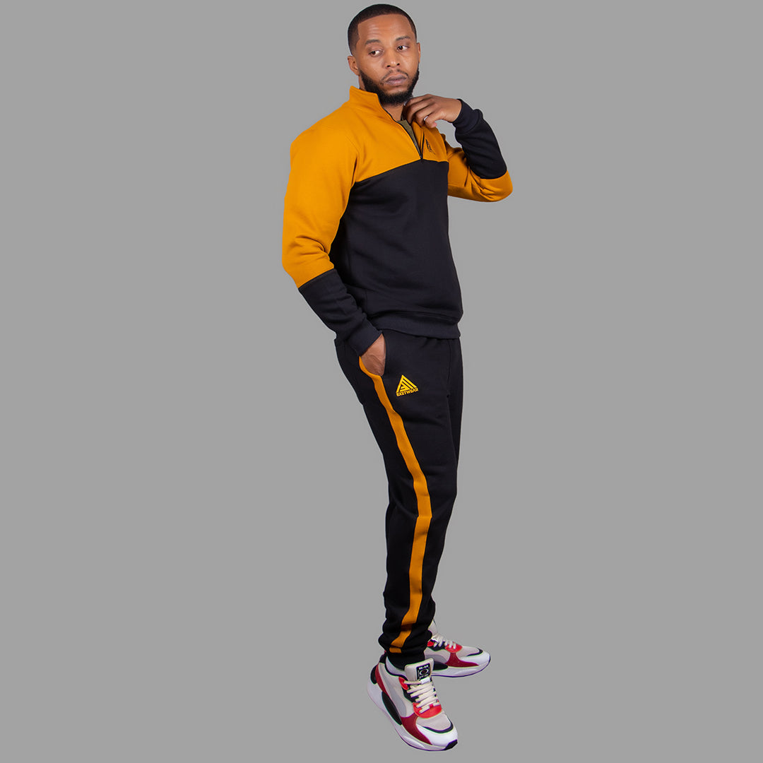 Men's Zip-Up Sweatshirt Set (Black/Mustard yellow)