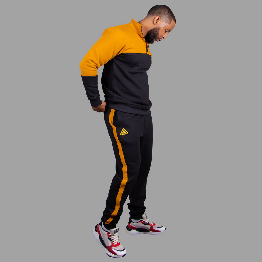 Men's Zip-Up Sweatshirt Set (Black/Mustard yellow)