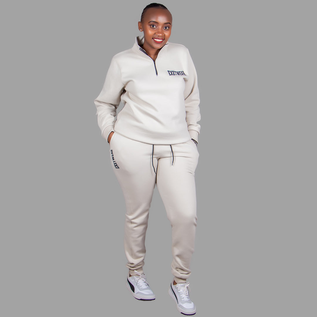 Women's Zip-Up Sweatshirt Set (Beige)