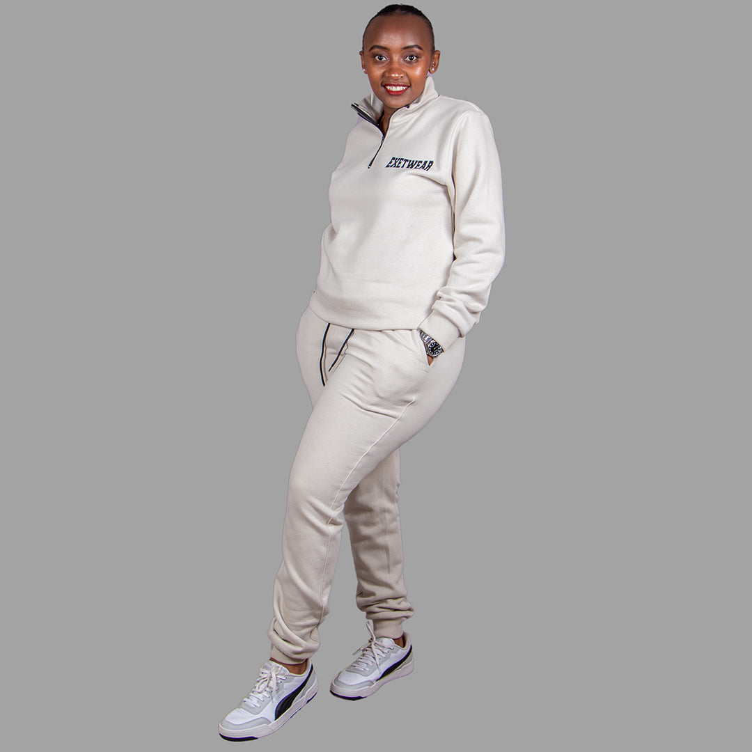 Women's Zip-Up Sweatshirt Set (Beige)