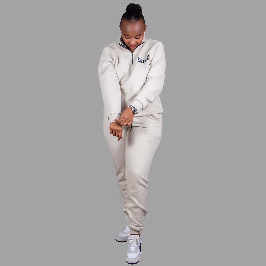 Women's Zip-Up Sweatshirt Set (Beige)