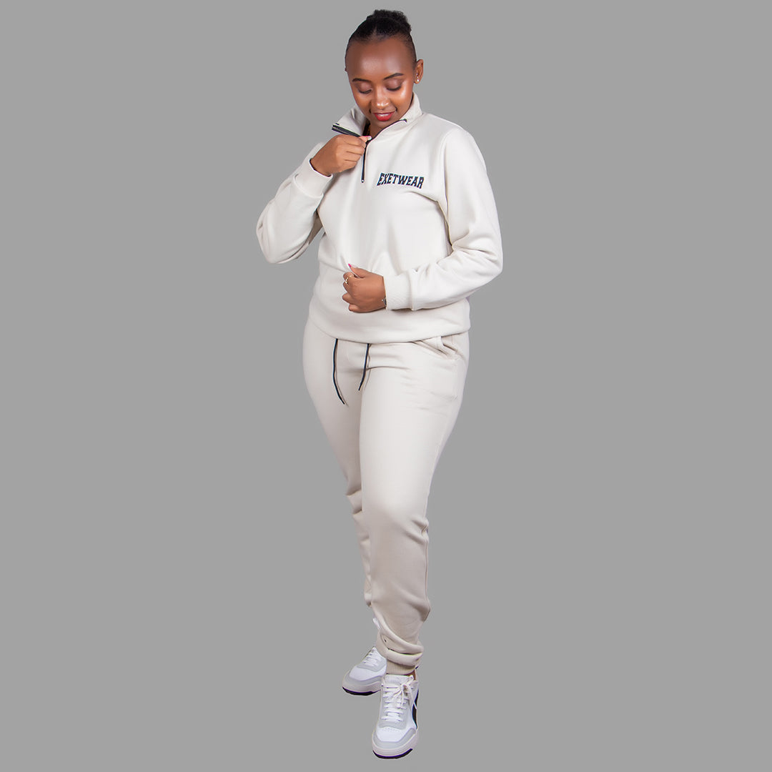 Women's Zip-Up Sweatshirt Set (Beige)