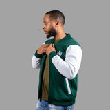 Men College Jacket (Dark Green/White Sleeves)