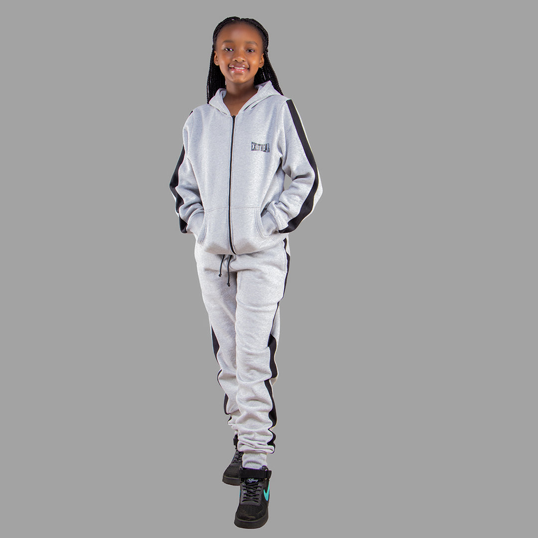 Kids' Light Grey Zipper Hoodie Set